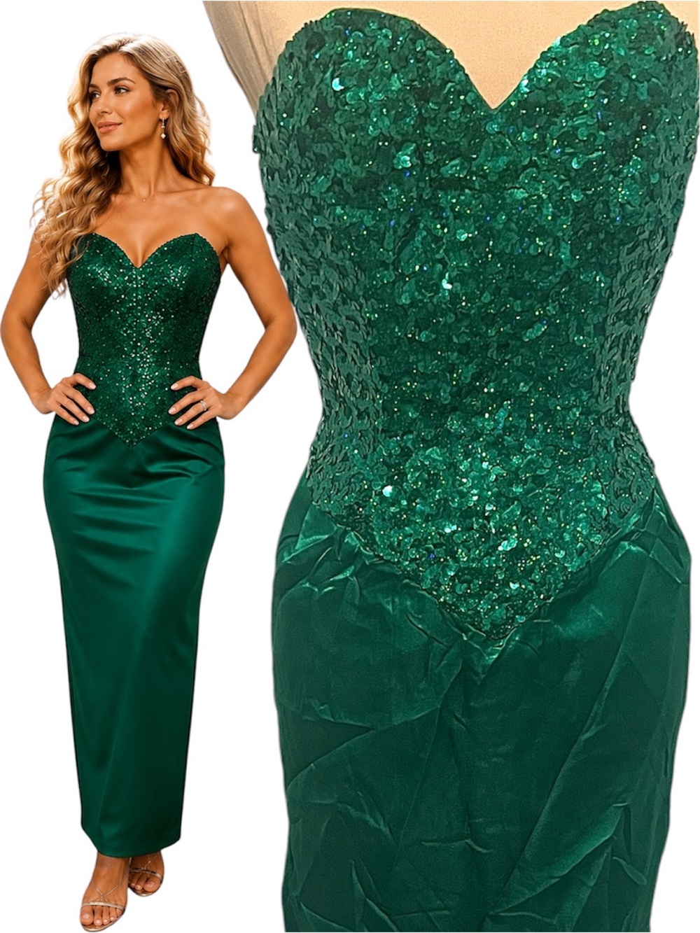‘HOLLYWOOD REGENCY’ GLAM Sequin Vintage PROM Evening Formal Maxi Dress